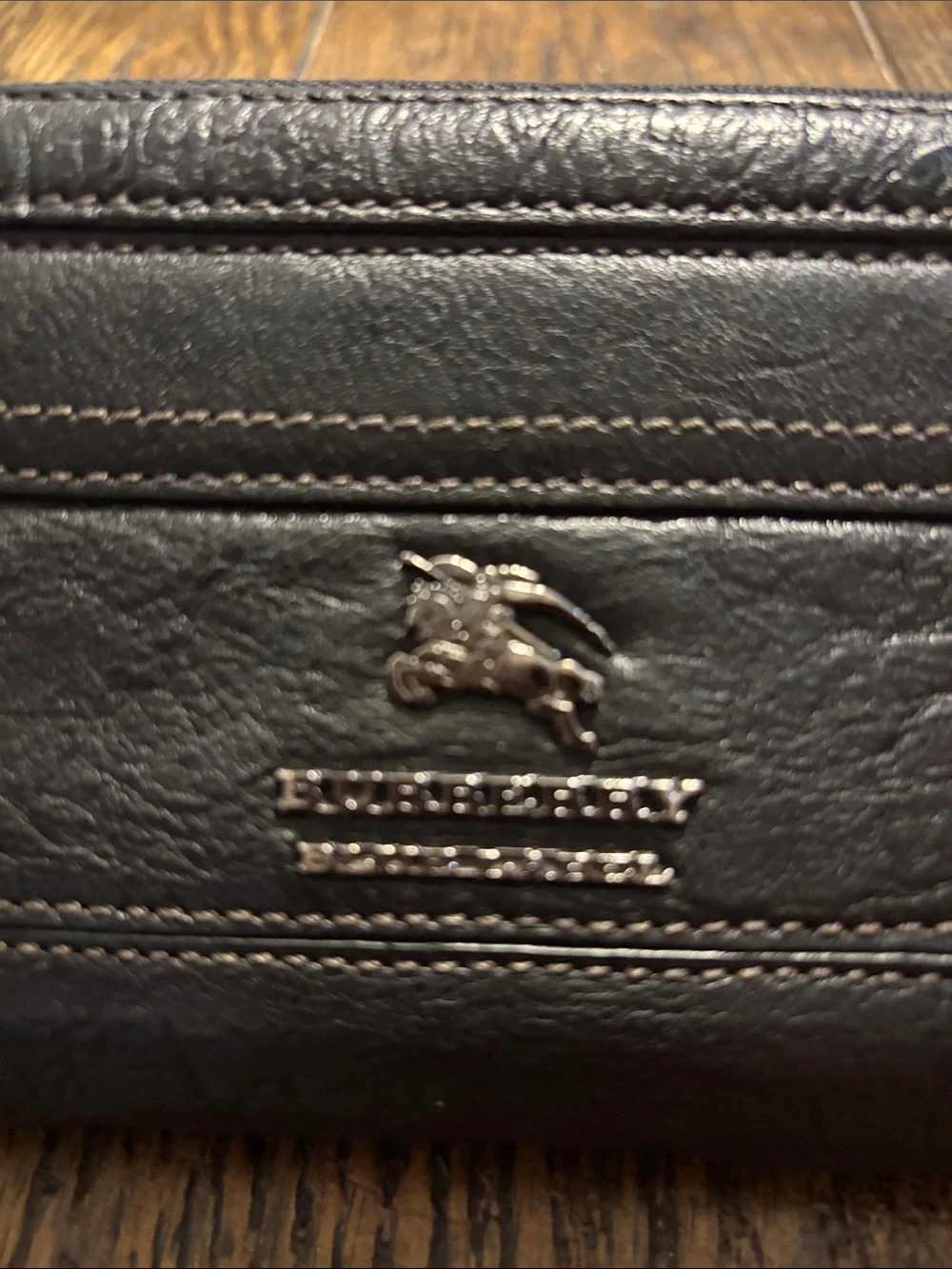Burberry Black Leather Zip Wallet with Horseferry Motif